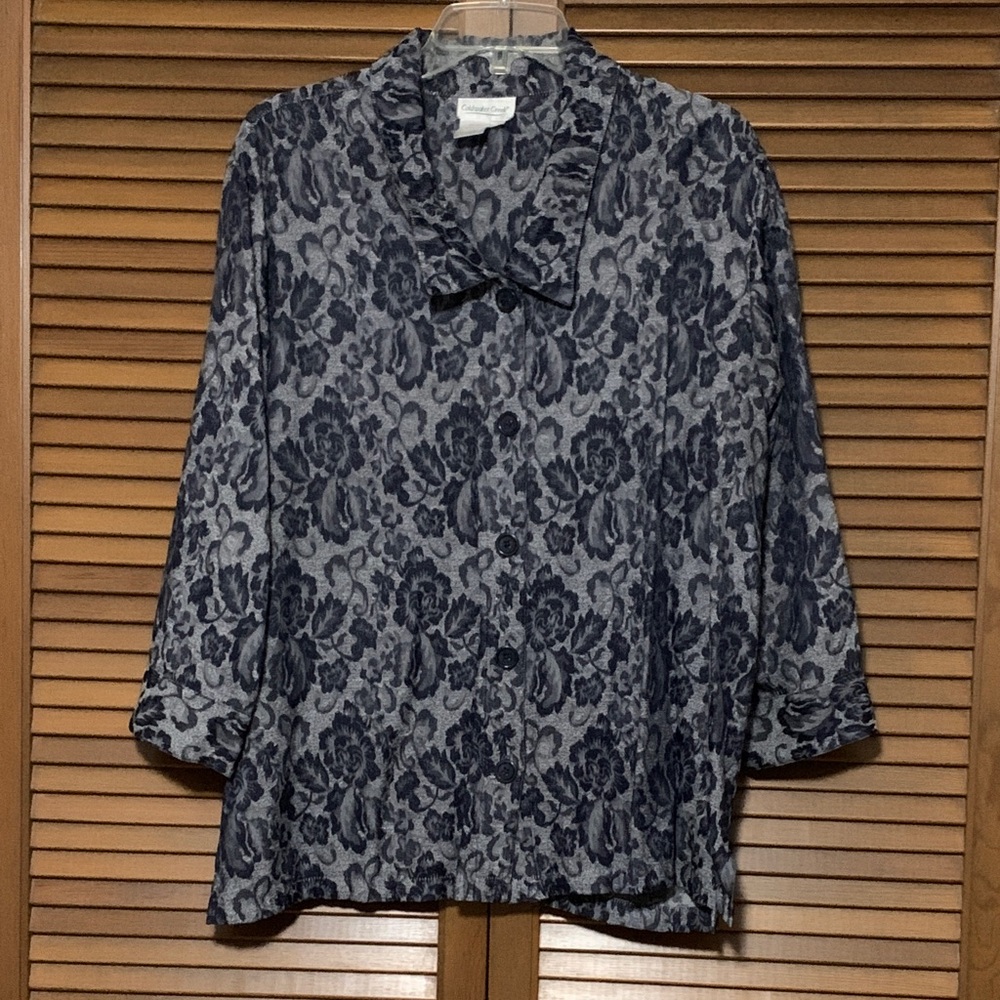Coldwater Creek Vintage Button Down Top Blue Floral No Size Tag Approx 1X - 2X